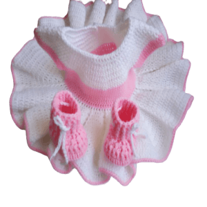 Pink baby dress with matching booties/newborn babyshower gift dress