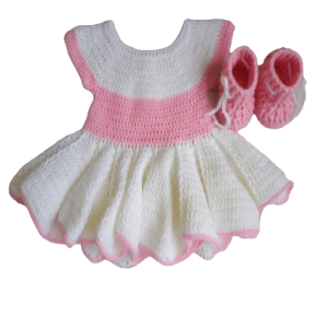 Pink and white Baby Girl Crochet Flower dress and matching Booties