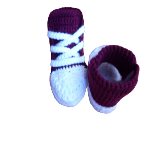 Cute maroon and white unisex baby booties