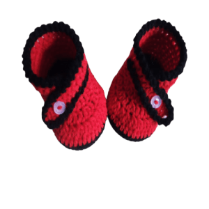 crochet babyboy booties/red and black boy's handmade shoes