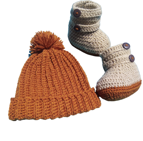 Baby beanie hat with matching booties